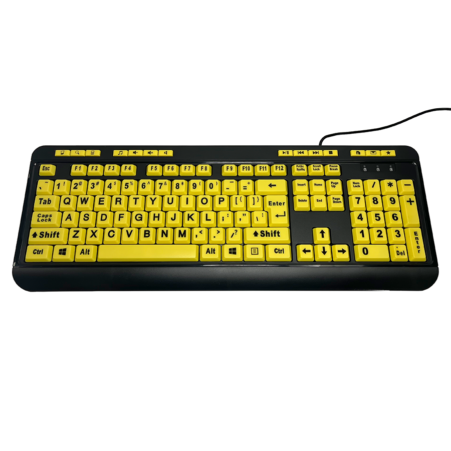 Borrow a high-contrast computer keyboard. The keys are fluorescent yellow and feature size is 400% black text print.